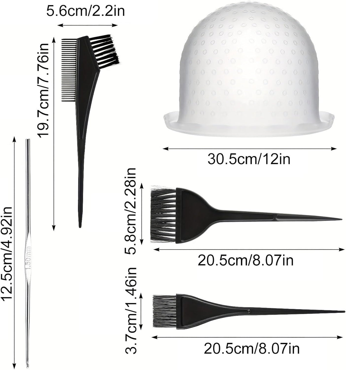 5PCS Highlight Cap Kit Highlighting Cap with Needle and Hair Coloring Brushes Silicone Highlight Cap Hair Dye Kit for Color Hair Salon Hairdressing Dyeing Staining Tools for Women Men