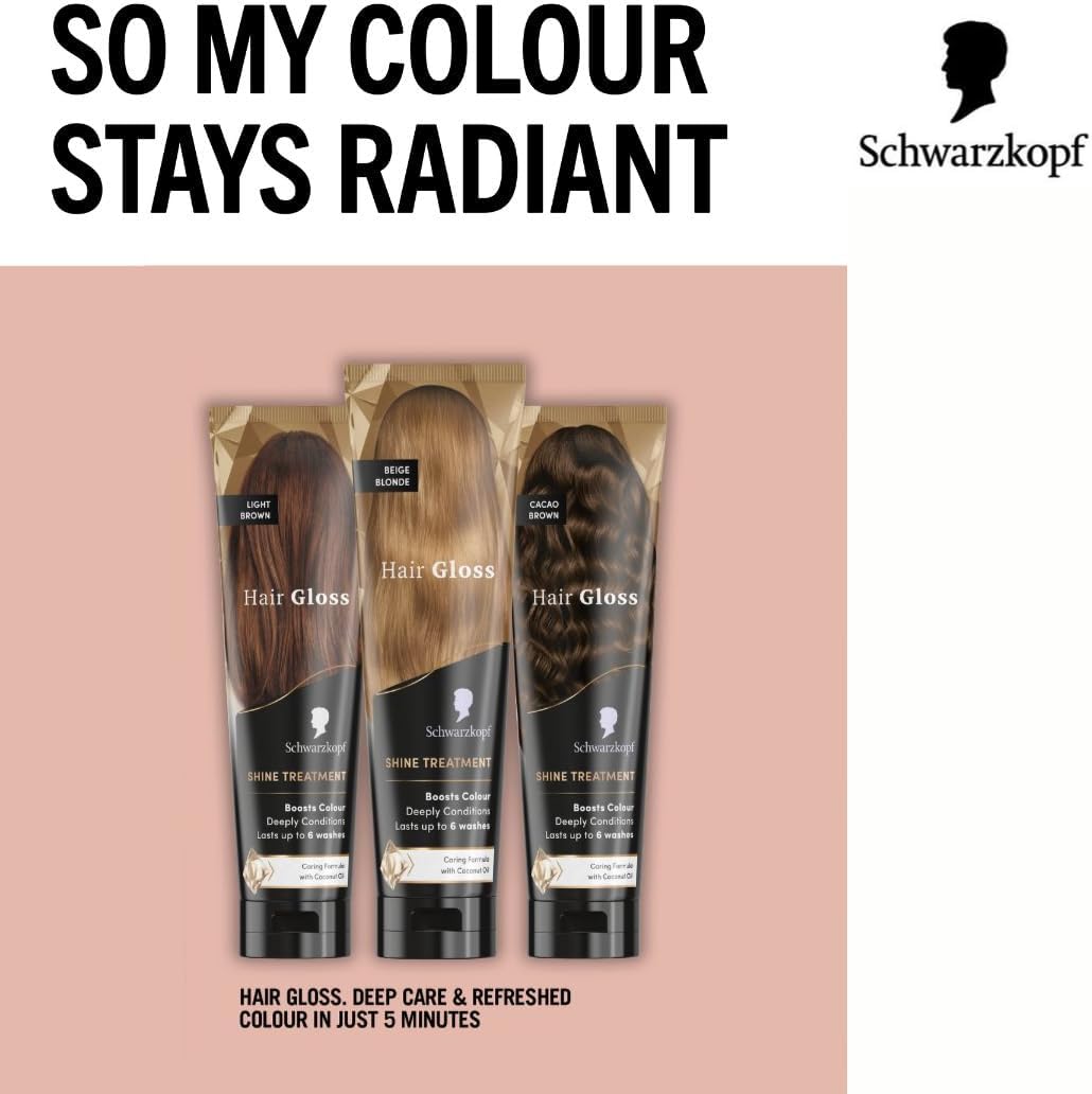 Schwarzkopf Hair Gloss Shine Treatment Cacao Brown 150ml, Semi-Permanent Hair Dye, Temporary Hair Treatment to Condition and Colour Hair, Contains Coconut Oil, Enhances Colour and Reduces Breakage