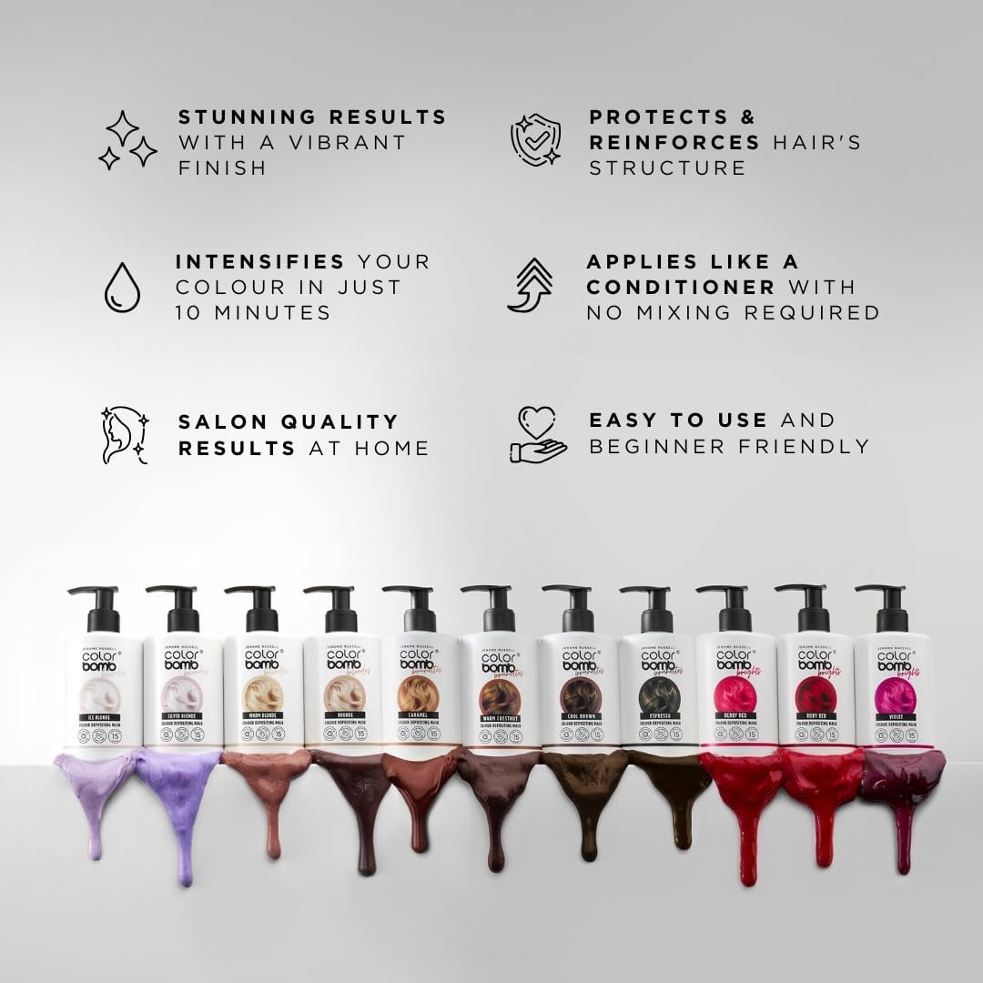 Jerome Russell RUBY RED Bright Colour Bomb | Vibrant Colour Depositing Hair Mask | Nourishing, Semi-Permanent Colour & Shine Treatment | Vegan & Cruelty-Free | 300ml