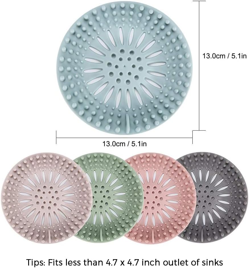 Gotega 5 Pcs Hair Catcher Shower Drain Covers Protector Silicone Bathtub Hair Stopper Easy to Install and Clean Suit for Bathroom Tub Shower and Sink