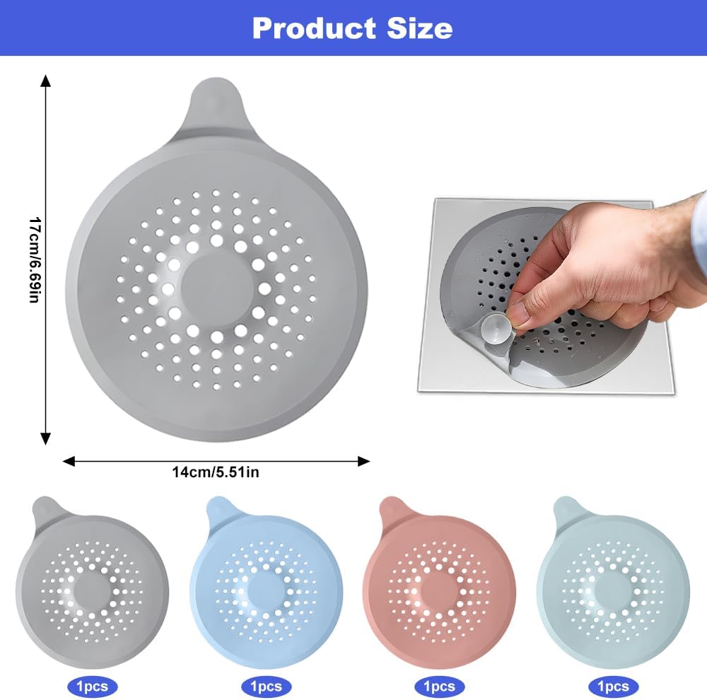 Silicone Drain Protector with Sucker, 4pcs Silicone Drain Protector, Sink Strainer Protector Hair Catcher for Shower Drain with Strong Suction Cup Sink Strainer Protector Shower Drain Cover