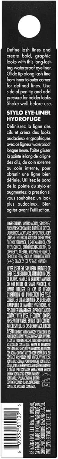 e.l.f. Intense H20 Proof Eyeliner Pen, Smooth, Precise, Defines, Enhances, Intensifies, Waterproof, Black, Smudge-Proof 0.7 ml, 1 Count (Pack of 1)