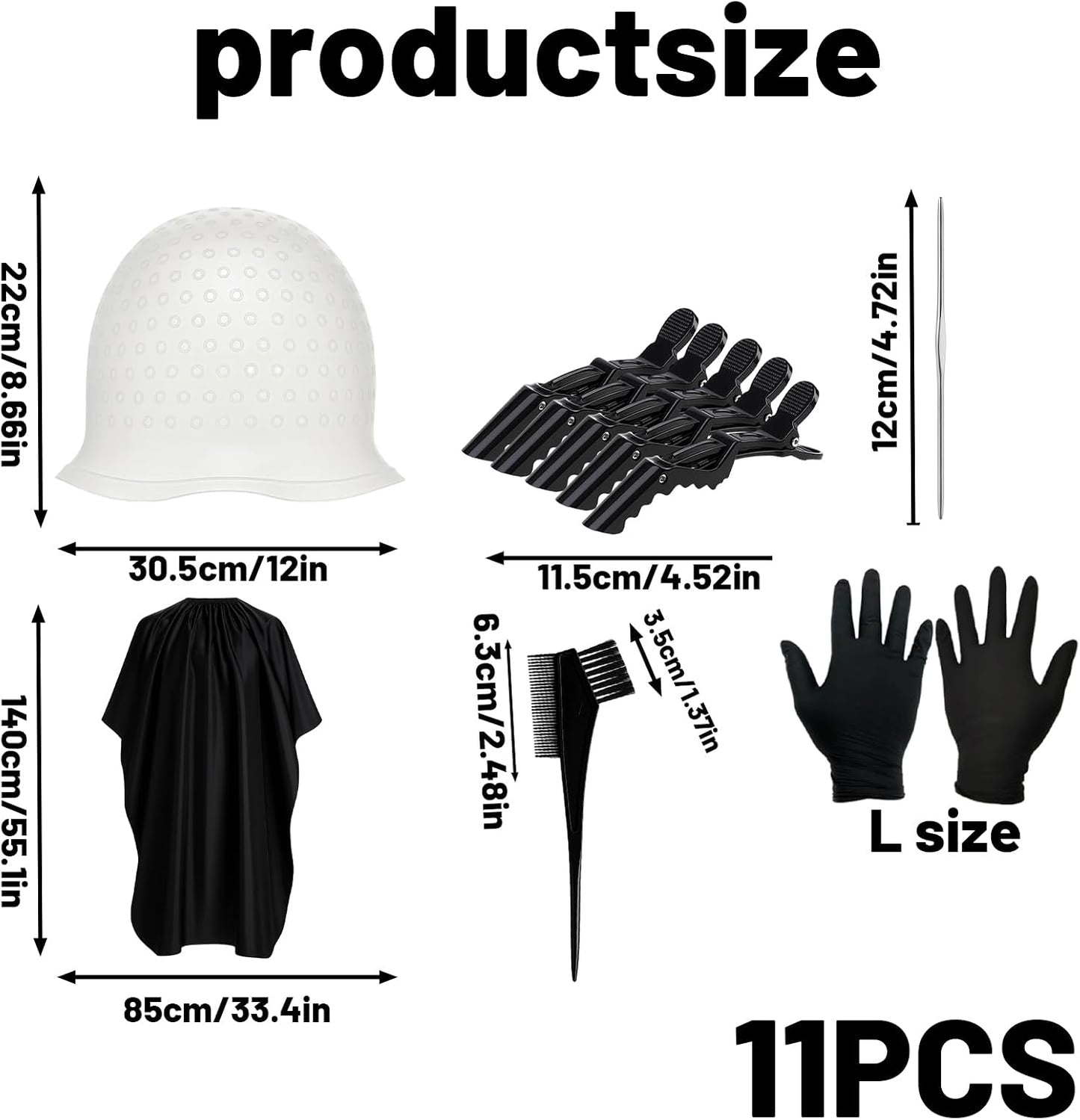Highlighting Cap, 11-Piece Hair Highlighting Cap and Hook Kit, Professional Salon-Grade Hair Dye Cap for DIY Home Hair Styling, Includes Comb Brush, Gloves, Clips, and Protective Cape