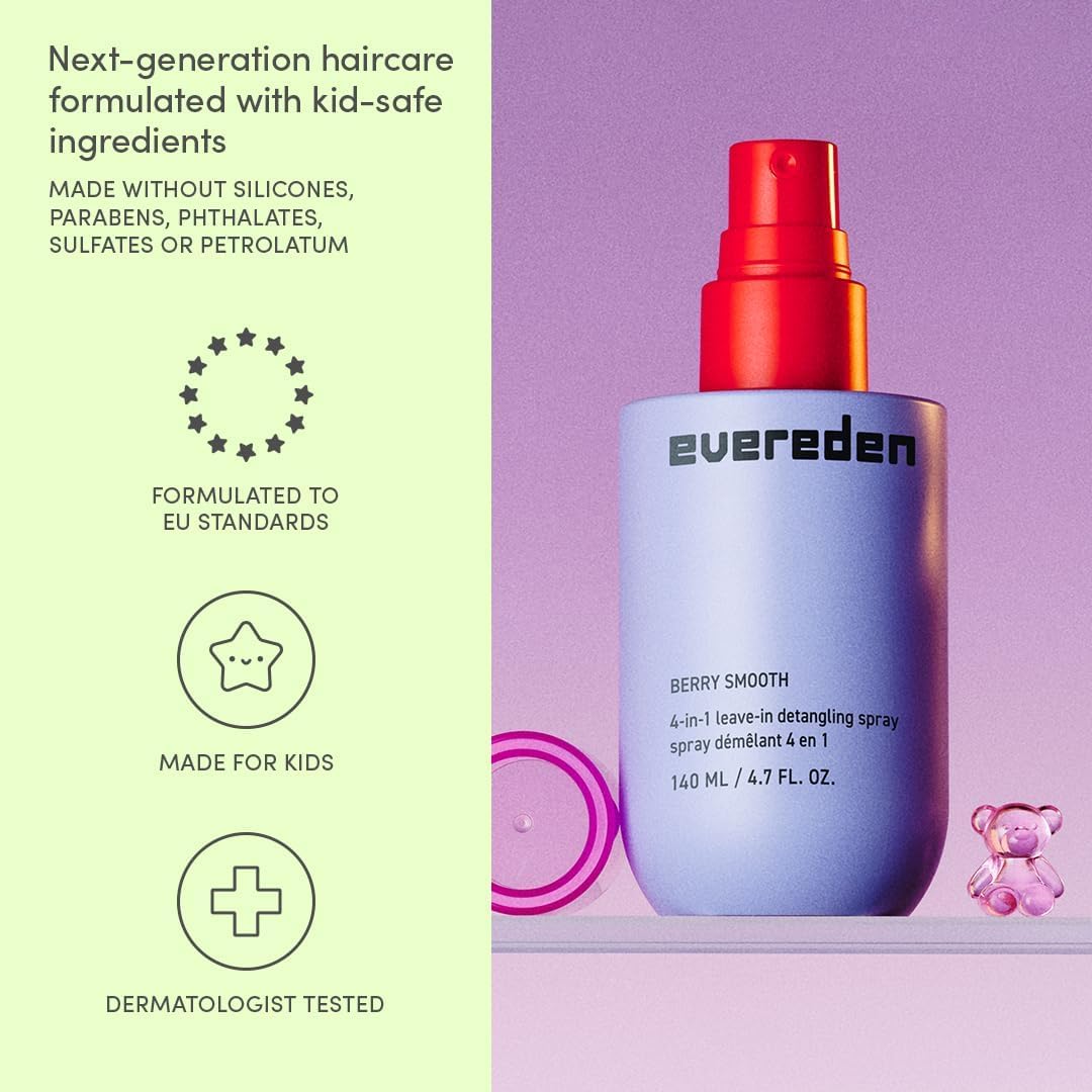 Evereden Kids Hair Detangling Spray: 4-in-1 Leave-In Detangler Spray - Moisturize, Strengthen, Protect, & Easily Tackle Even the Toughest Knots - Clean & Vegan - All Hair Types