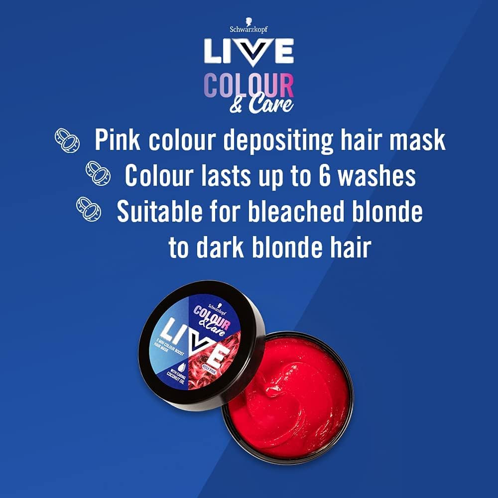 Schwarzkopf LIVE Colour & Care Hair Mask, 5 Minute Wash Out Colour Boost, Semi-permanent Pink Hair Dye, Lasts up to 6 Washes- Rosy Pink, 150ml