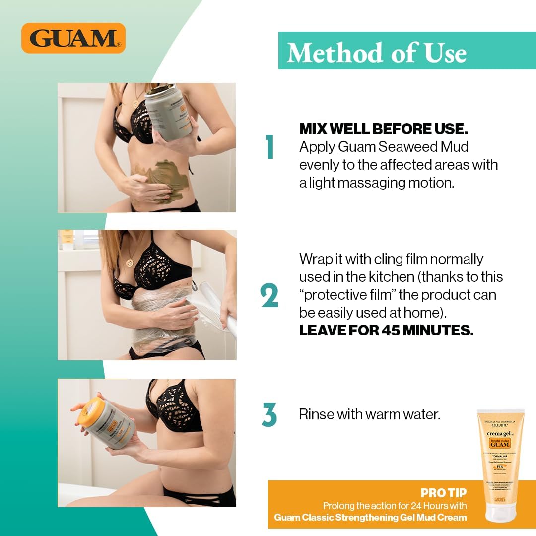 Guam, Guam FIR Belly and Waist Seaweed Mud, for Skin Microcirculation, with the Benefits of Far Infrared Rays, Active Heat on the Skin, Made in Italy, 1 kg Pack