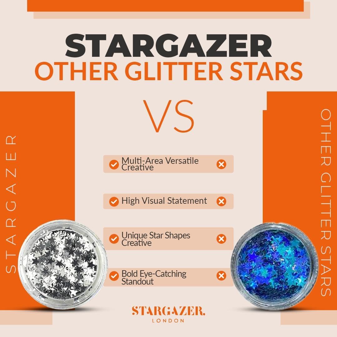 Stargazer Silver Star Face & Body Glitter - Makeup Stars for Face, Body & Festival Looks - Party & Costume Makeup - Cruelty-Free