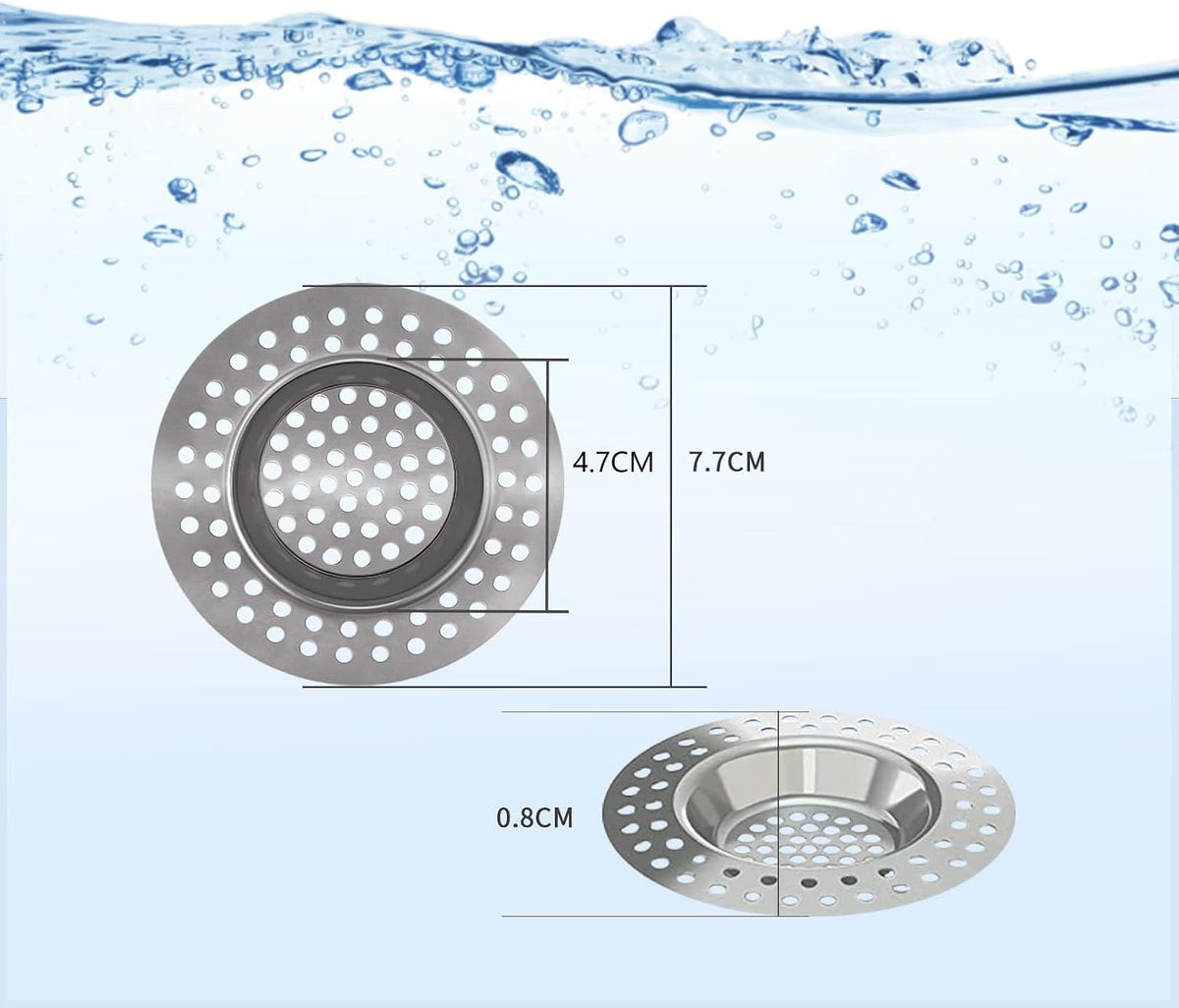 2 PCS Stainless Steel Kitchen Sink Strainer Plug, Sink Sieve Shower Drain Cover Plug Hole Sink Tub Strainer, 77mm Standard Strainer Drain Protector Hair/Food Catcher for Bathroom,Kitchen,Shower