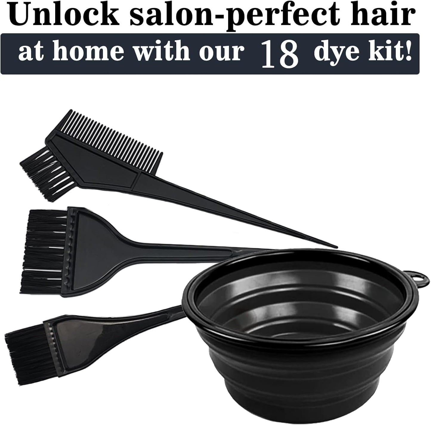 NEPAK 18 Pcs Hair Dye Brush and Bowl Kit,Hair Dying Tools Kit,DIY Beauty Salon Hair Bleaching Tools,Including Mixing Bowl, Ear Cover, Hair Shawl, Gloves, Hair Clips