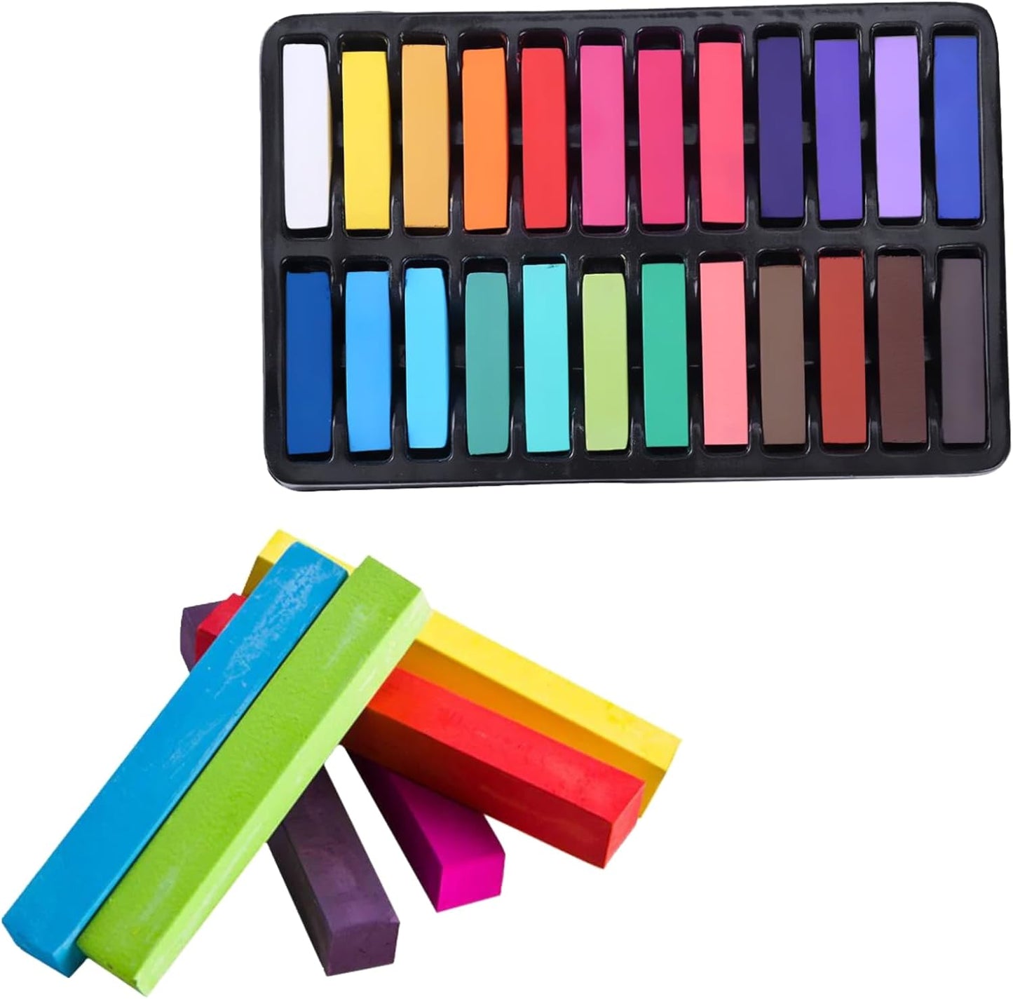 Glamified,Hair Chalk, 24 Colors Set Non-Toxic Temporary Hair Color Chalk Dye Soft Pastels for Women and Girls Hair