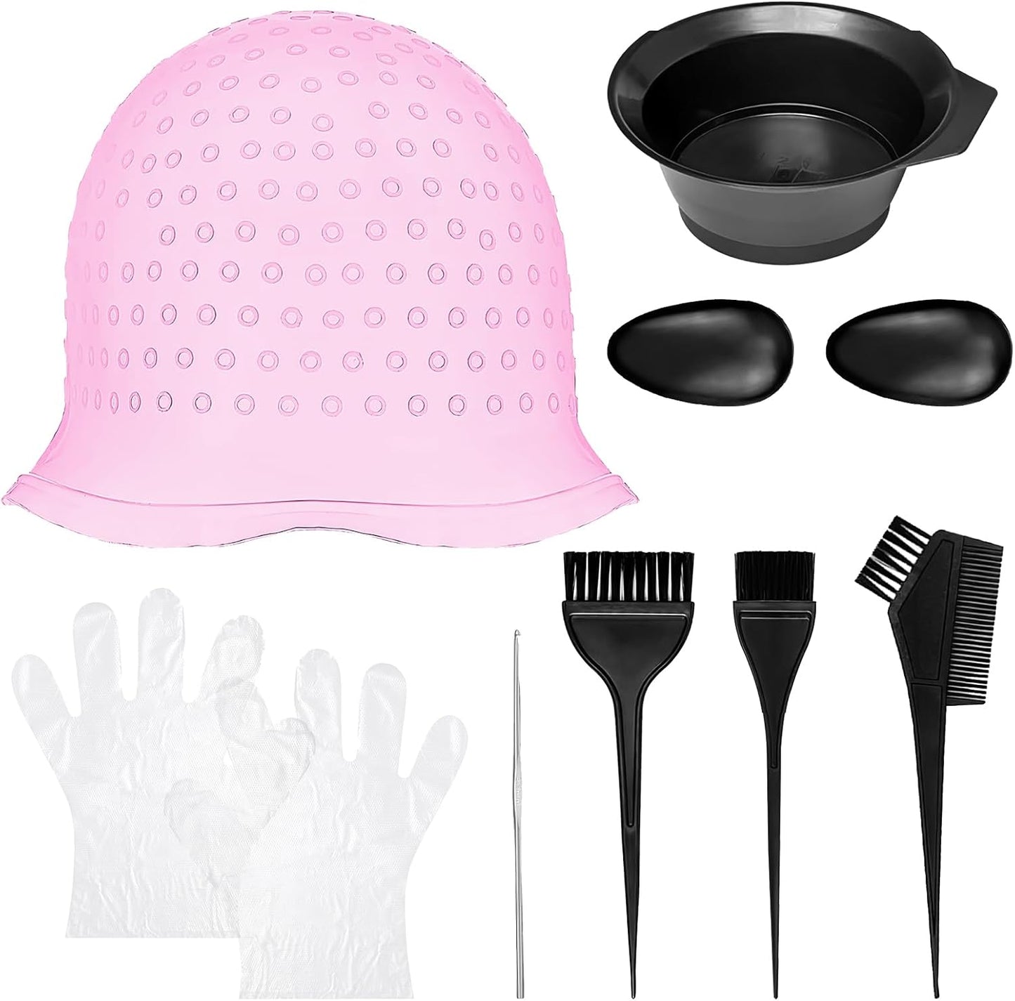 Hair Highlight Cap Set, Wiederverwendbare Silikon-Haarkappe für Strähnchen, Komplettes Set mit Pinsel und 2 Handschuhen, Einfache Anwendung für DIY Strähnchen Zuhause oder im Salon