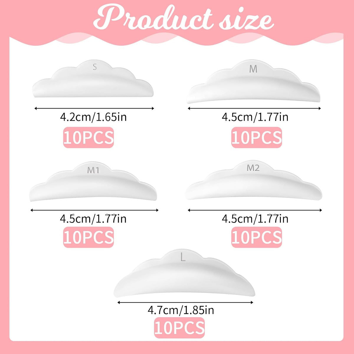 50pcs Lash Lift Shields, Silicone Eyelash Curl Pads for Perm Curls, Reusable Lash Lift Rods