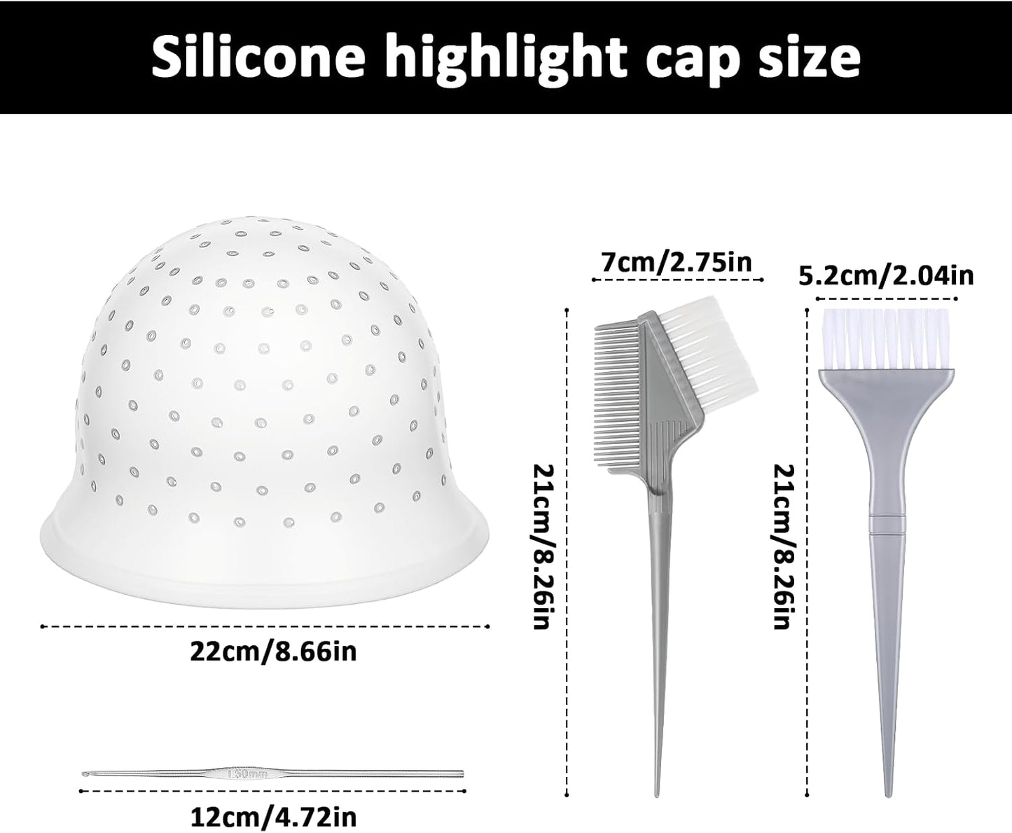 TIESOME Silicone Highlighting Cap with Needles & Brushes, Reusable Punched Hair Cap for Salon & Home Hair Coloring (with 3 Tools Set)