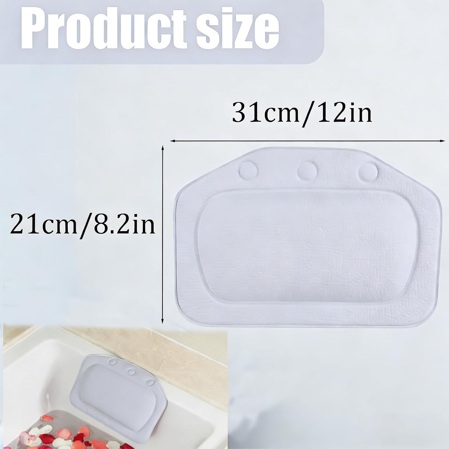 Bath Pillow With 3 Strong Suction Cups, Soft Waterproof Bathroom Pillow for Tub, Relaxing Bathtub Pillow for Neck and Back Support Modern Minimalist Design Durable Bath Accessories