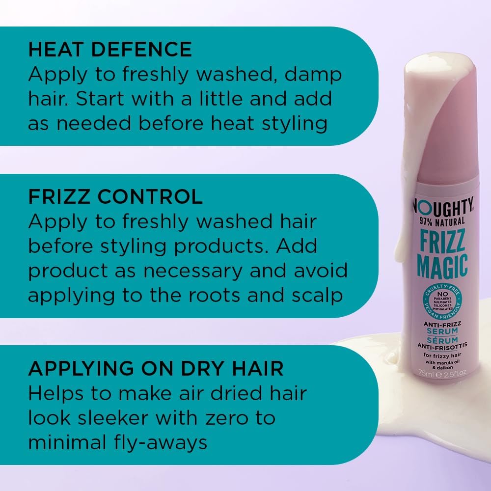 Noughty 97% Natural Thirst Aid Conditioning and Frizz Magic Serum Duo, Leave In De-Tangler and Anti Frizz Styling Treatment, Sulphate Free Vegan Hair Care Set for Curly and Dry Hair, 200ml and 75ml