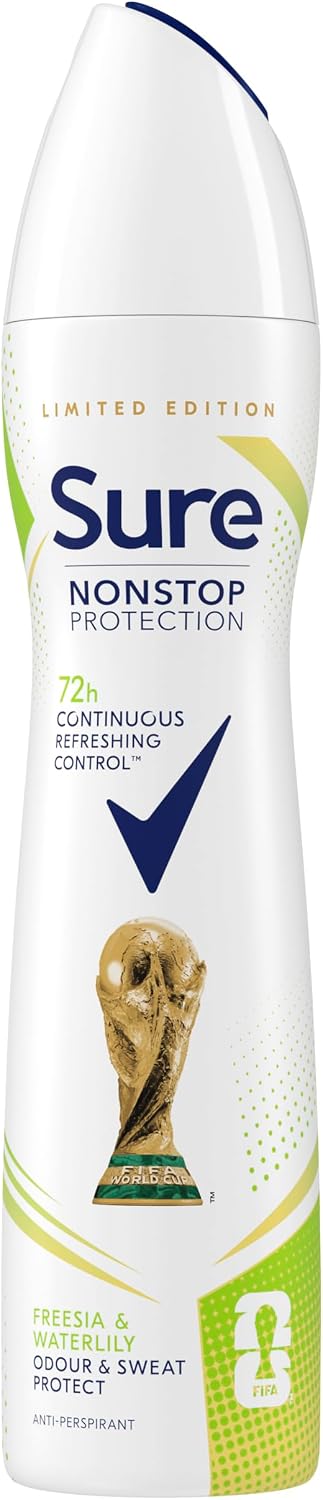Sure Women Nonstop Protection Freesia & Water Lily Antiperspirant Deodorant Aerosol pack of 6 deodorant for women for 72-hour sweat and odour protection 250 ml, 250.0 milliliters