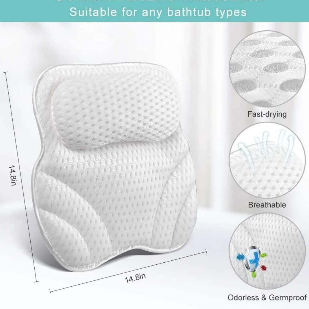 Luxury Bath Pillow Cushion Ergonomic pillow with 4D Air Mesh Technology and 6 Suction Cups Helps Support Head Neck Back Shoulder Fits All Bathtub Hot Tub and Home Spa UK brand