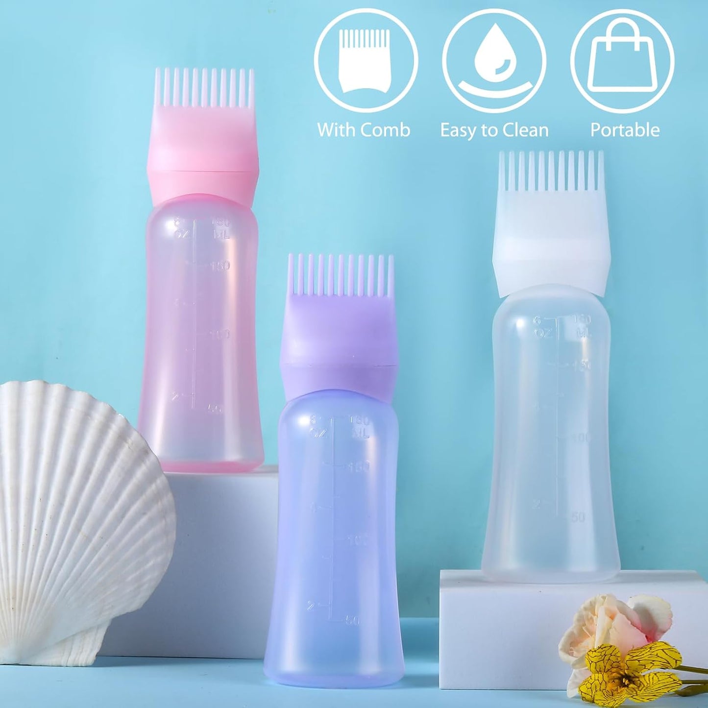 Root Comb Applicator Bottle 180ml Hair Oil Applicator for Hair Dye, Hair Oiler Comb Bottle with Graduated Scale