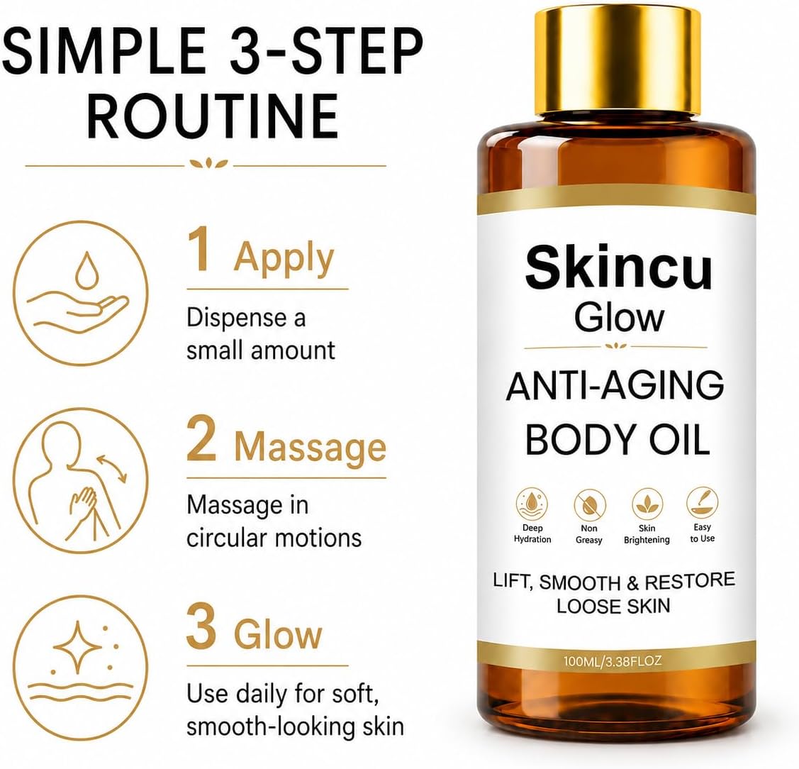 Skincu Anti Aging Body Oil for Women, Firming Body Oil for Dry Mature-Looking Skin, Lightweight Non Greasy Moisturising After Shower Massage Oil 100ml