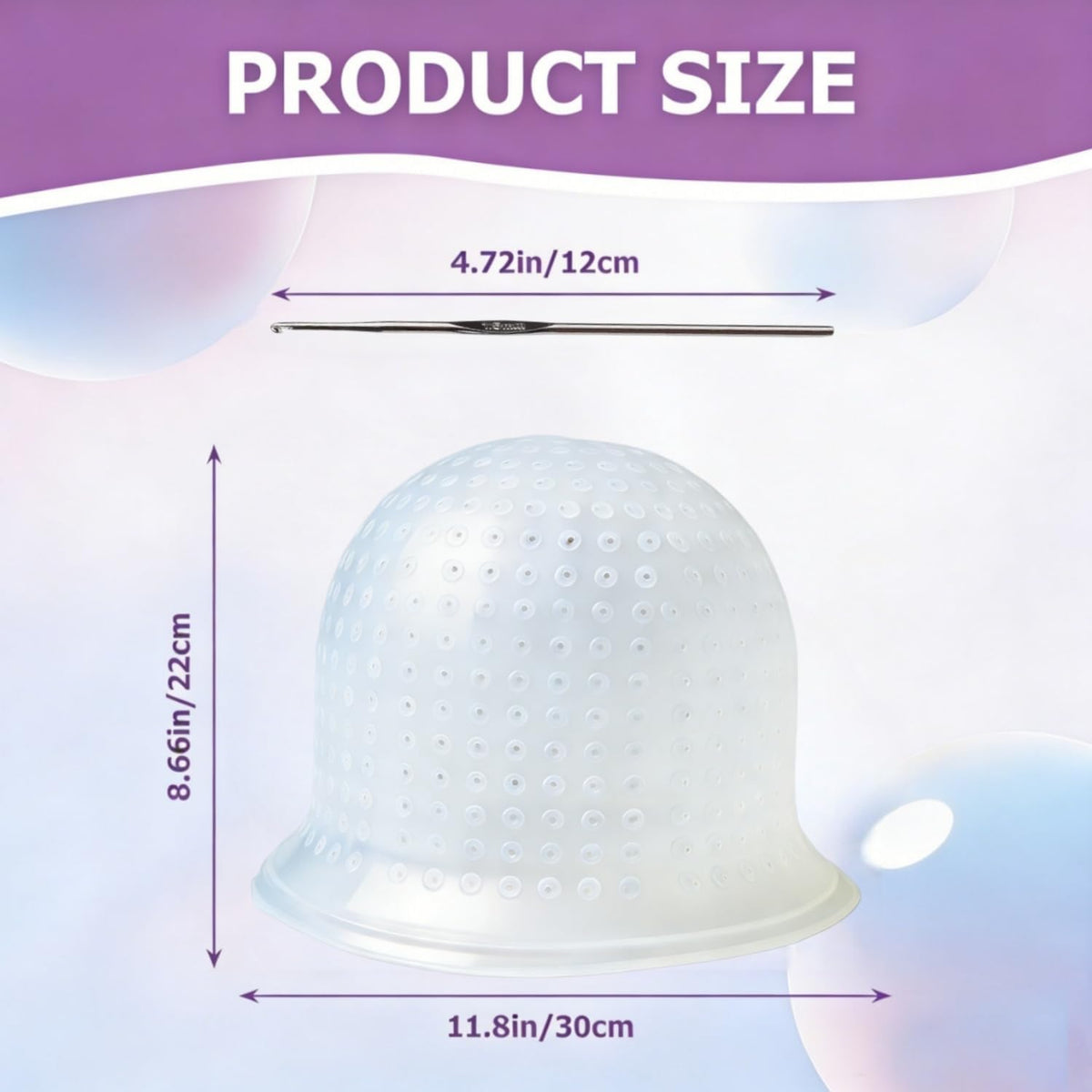 Silicone Highlighting Cap with Pre-Punched Holes, Reusable Professional Unisex Hair Streaking Cap with Hair Picking Hook for Hair Coloring Dyeing Staining, Salon and Home Use (White, 1 Pcs)