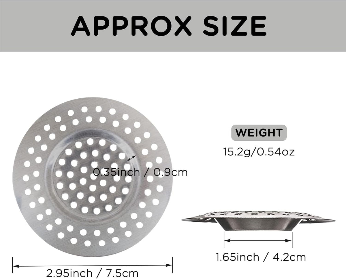 2pcs Kitchen Bathroom Sink Strainer, Stainless Steel Drain Filter, Bath Drain Protector, Shower Drain Cover Hair Trap Catcher Stopper Plug, 2.95 Inch/7.5cm Outer Diameter