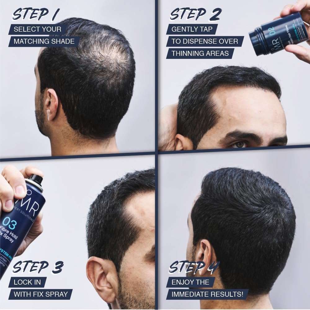 MR Hair Fibres Black 15g – Thinning Hair Concealer for Men, Instant Thickening Powder for Bald Patches, Natural Fuller Look, Keratin Formula, Paraben Free