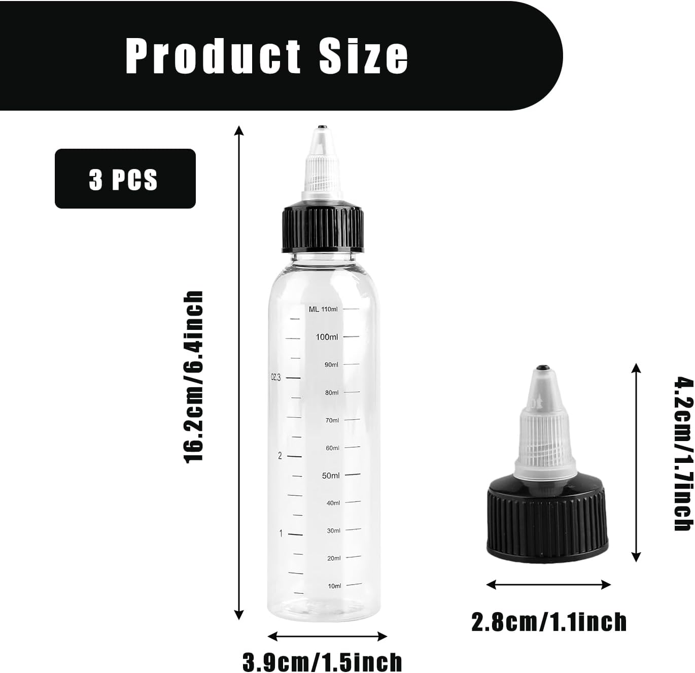 3pcs Hair Oil Applicator Bottles,120ml Squeeze Bottles with Graduated Marks & Caps for Hair Coloring,Essential Oils,Paints & DIY Crafts