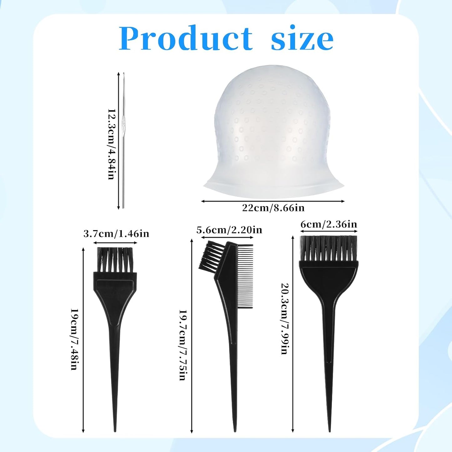 Jeffdad Professional Silicone Highlight Cap, Reusable Hair Coloring Highlighting Cap with 3 Brushes and 1 Needle for Color Hair Salon Hairdressing Women Men(Blue)