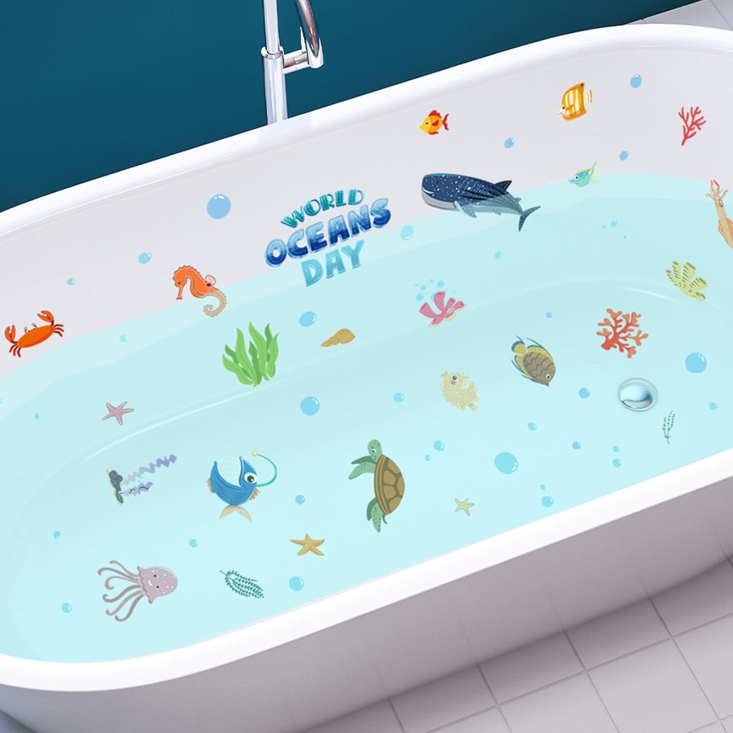 Non Slip Bathtub Stickers Adhesive Sea Creature Decorations Stickers AdhesiveWall Decals for Shower Surfaces Toddlers Bedroom Bathroom Window Baby Nursery and Children Classroom (Blue)