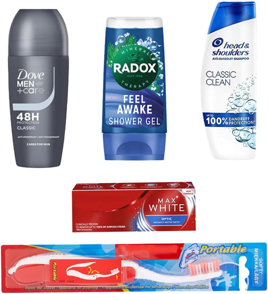 Men's Travelling Toiletries Set - Travel Size Essentials, Mini Holiday Bag, Perfect for Overnight Stays, Hospital's, Camping, Holidays, Airport Security Approved, Clear Travel Bag