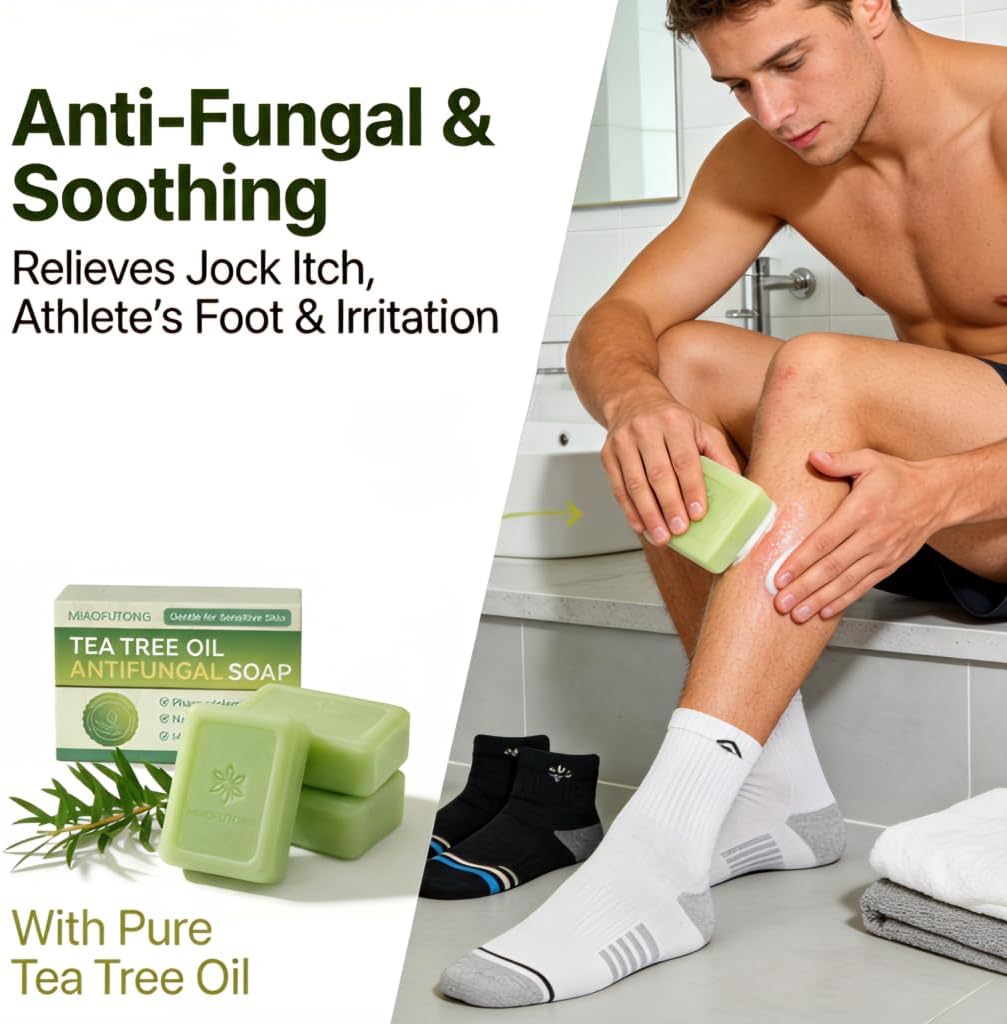 Tea Tree Soap 3x 115G- Natural Soap for Sensitive Skin, Body, Hair & Shaving - with Tea Tree Oil, Fragrance-Light, Rinse Clean