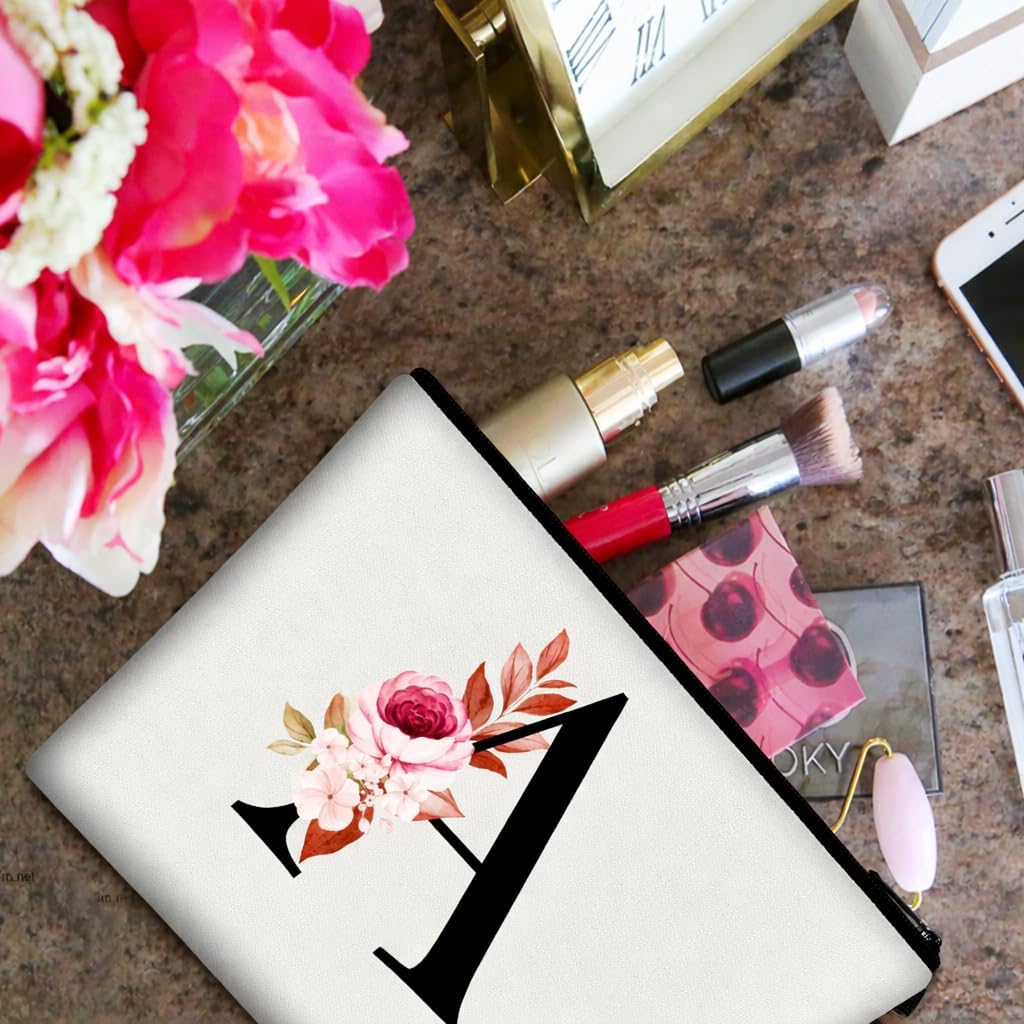 A-Z Personalized Makeup Bag,Birthday Gifts for Women Mom,Gifts for Best Friend,Bride Bridesmaid Cosmetic Bag(L)