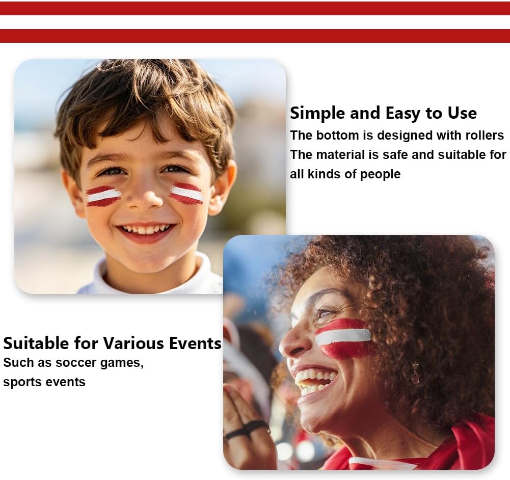 AOOWU Flag Face Paint Stick, Red White Red Sports Face Paint Stick for Football Fans, Sports Cheering & Party, Face Paint Sticks for 2026 World Cup, Sports Events, Easy Wash Smudge Proof