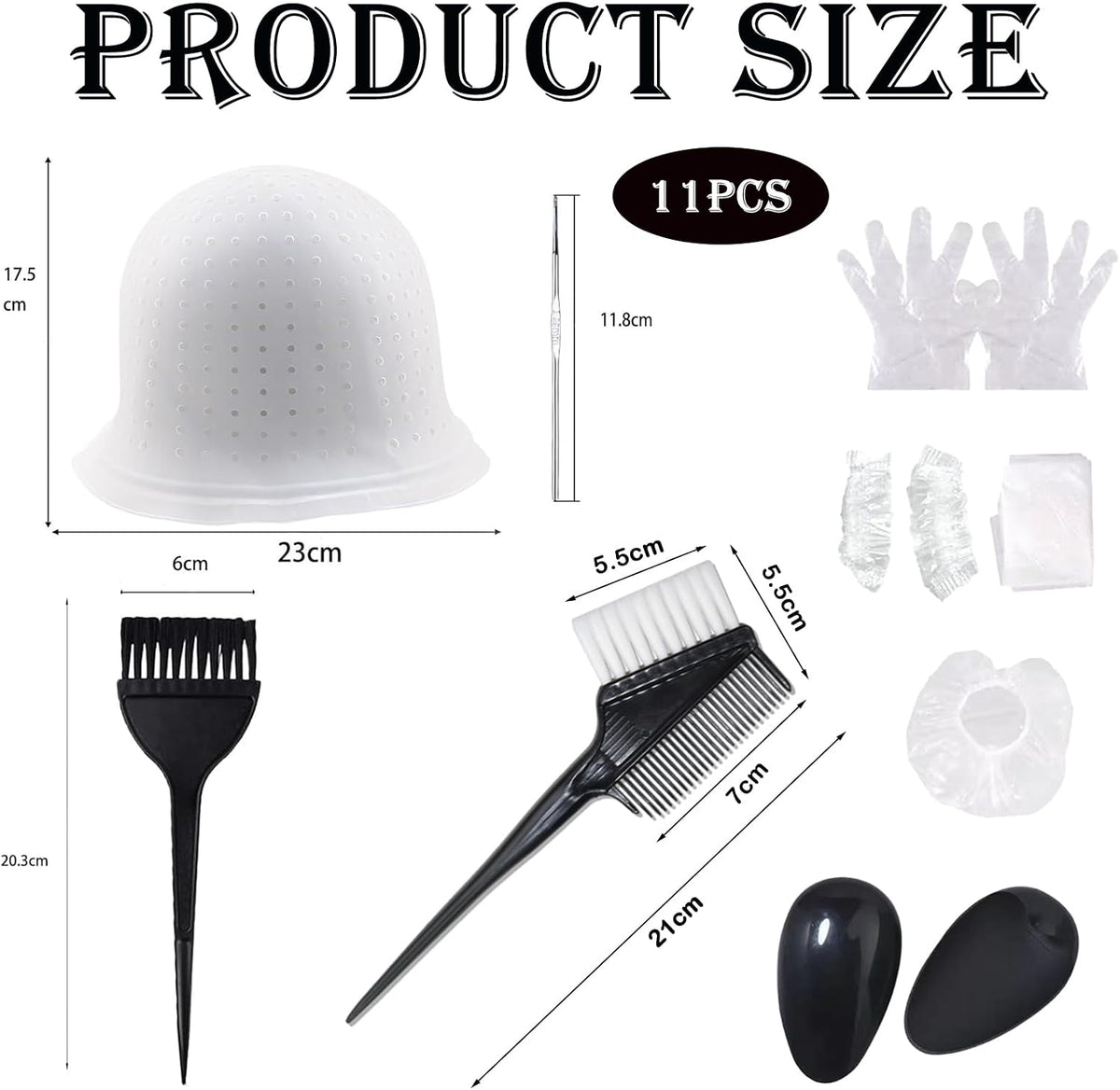 11Pcs Highlight Kit Silicone Highlight Cap Kit with Hair Coloring Brushes and Needle for Salon Silicone Hairdressing Tools for Women Men