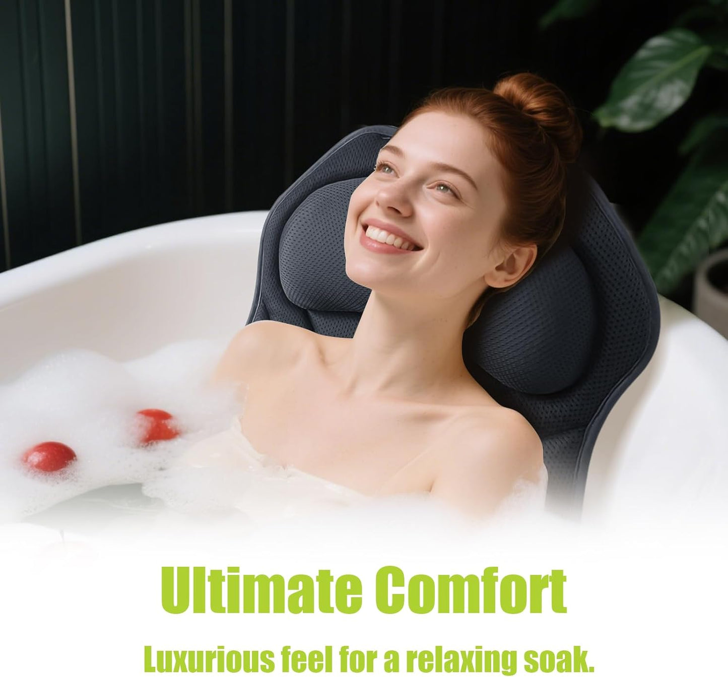Full Body Bath Pillow for Tub, Bathtub Pillow with Removable Lumbar Pillow, 3D Air Mesh Spa Bath Cushion, 168 Suction Cups, Tub Pillow for Head, Neck, Back and Legs Support, Bathtub Accessories