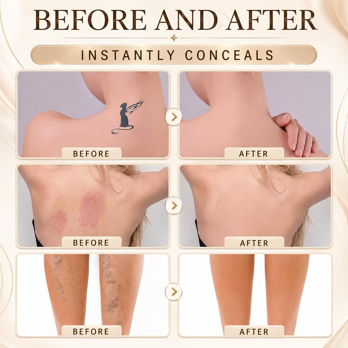 Miracle Da Paris Body Perfector Waterproof Tattoo Cover Up Makeup Full Coverage Leg Foundation Cream with Brush for Daily Wear and Events (Tan)