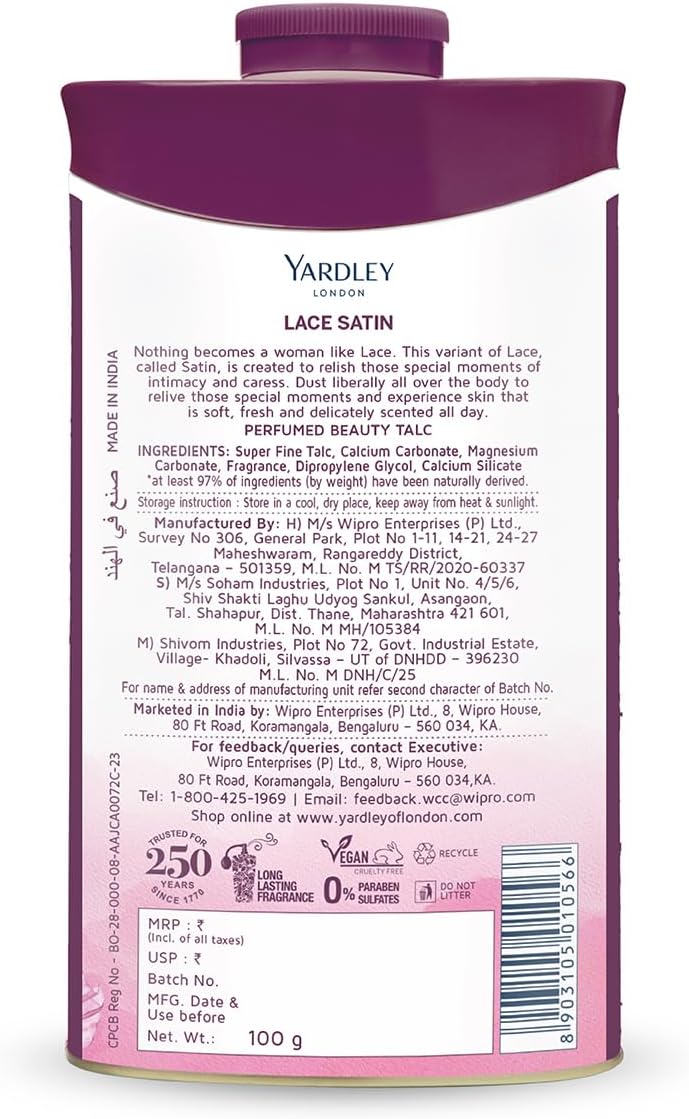 Yardley London Lace Satin Perfumed Talc 100g