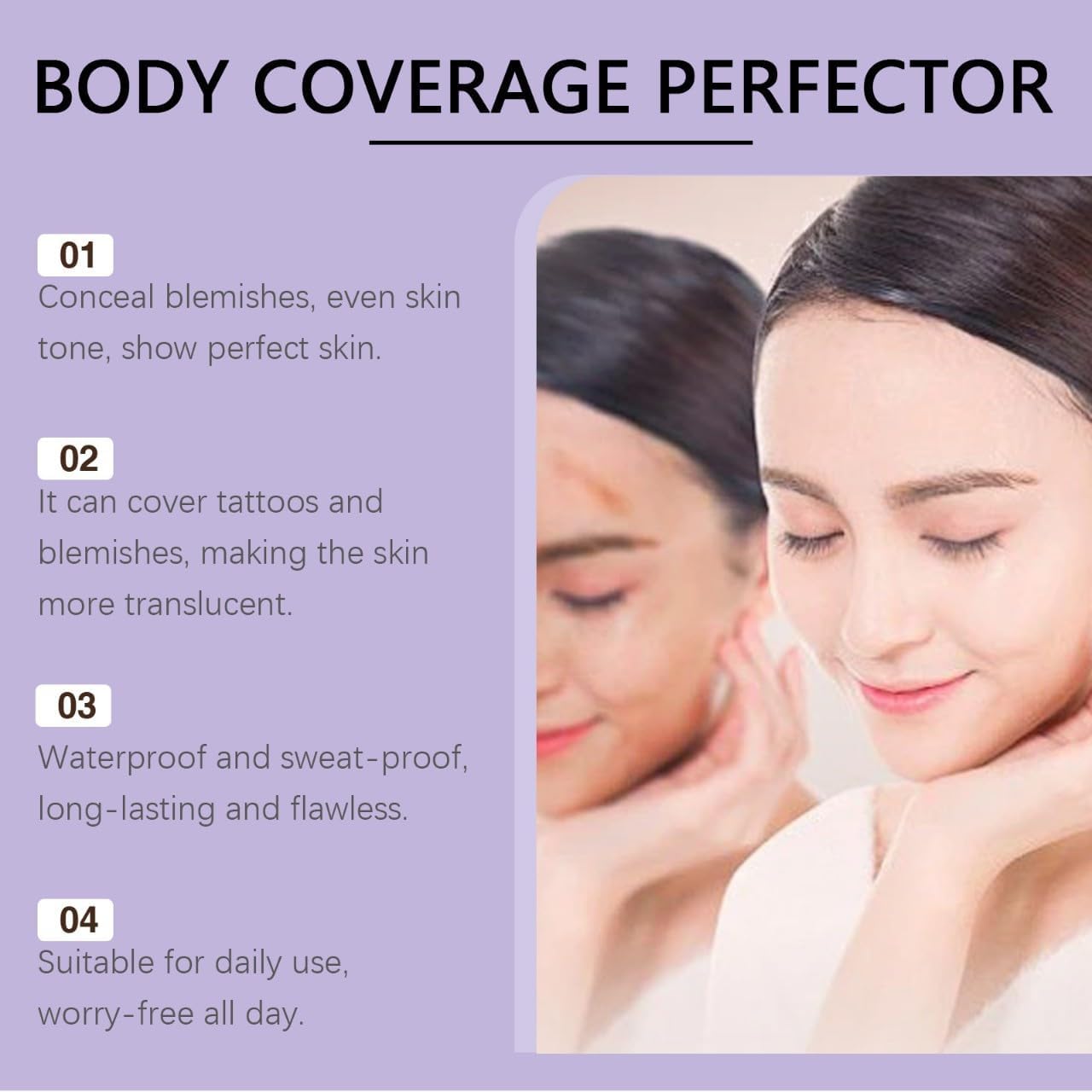 Body Coverage Perfector Waterproof&Sweat-Resistant,All-in-One Body Foundation Full Coverage Leg Makeup,Complexion Perfector for Tattoos&Spots,Natural Skin Tone Blending,Moisturizing Body Conceal Cream