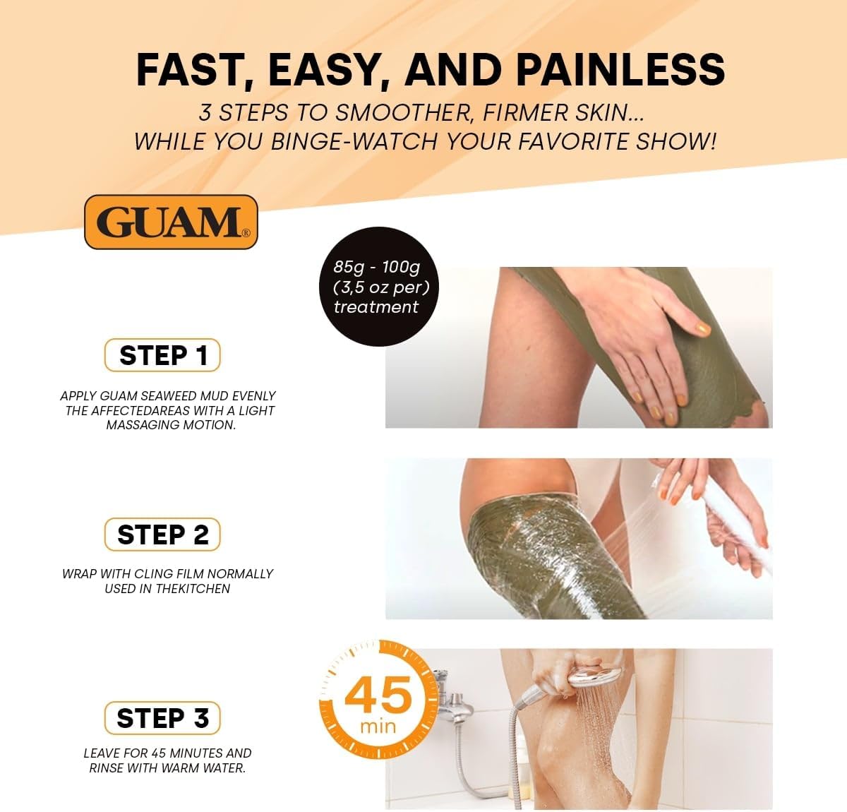 GUAM Seaweed Mud Anti Cellulite Treatment for Legs & Thighs - 1kg Natural Tightening Hot Body Mask - Skin Firming Antioxidant Cellulite Remover to Reduce Imperfections, Improves Tone & Elasticity