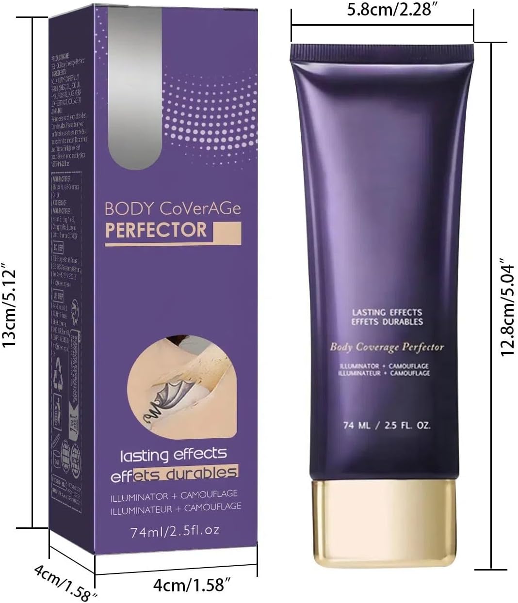 Body Coverage Perfector, 2025 New All Over Complexion Perfector, Tattoo Cover Up Makeup, Waterproof, Long Lasting& Sweatproof Body Concealer 74ml/2.5fl oz