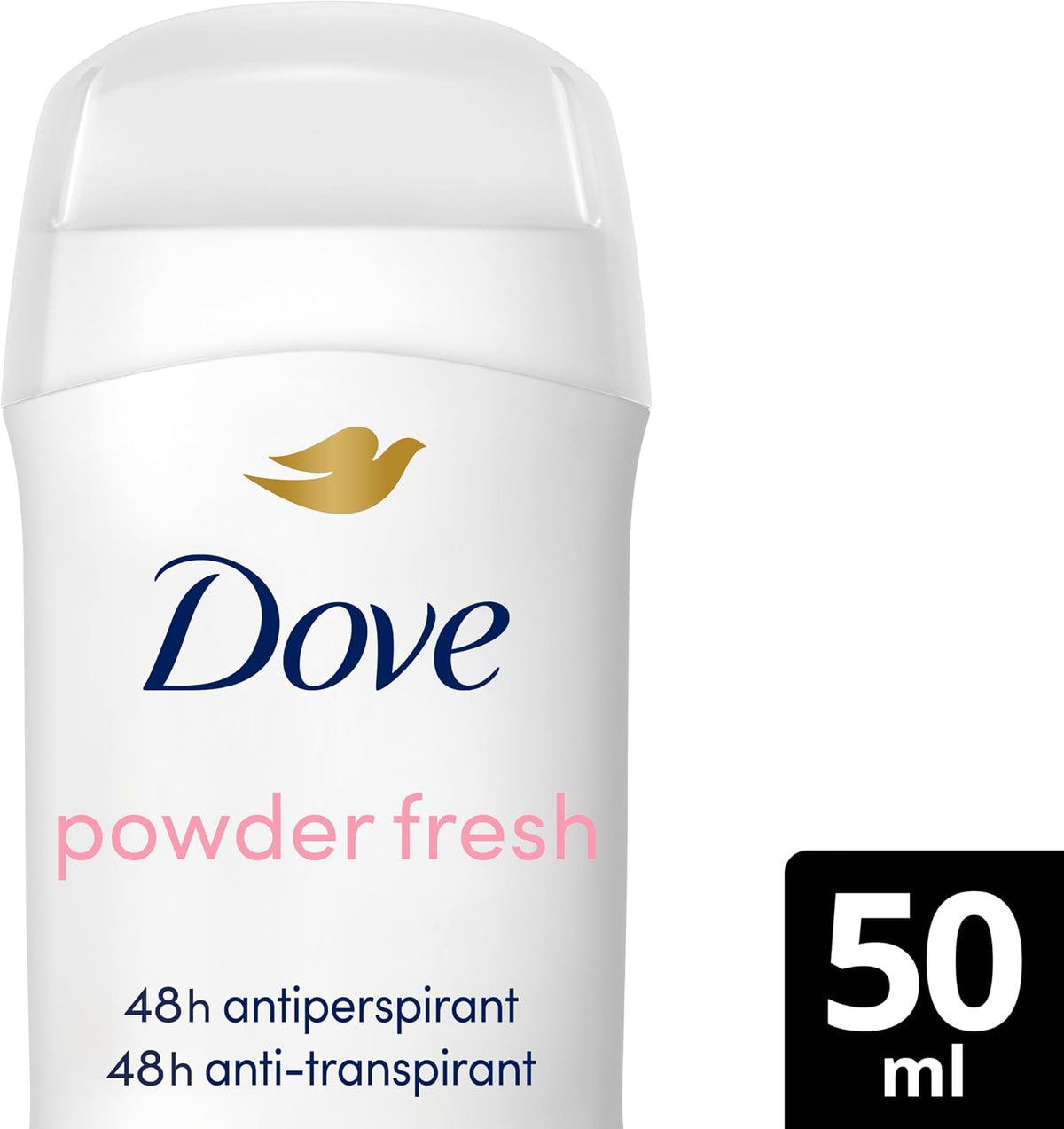 Dove Powder Soft Women's Antiperspirant Deodorant Cream Stick for 48 hour sweat protection and long-lasting fragrance with ¼ moisturising cream 50 ml