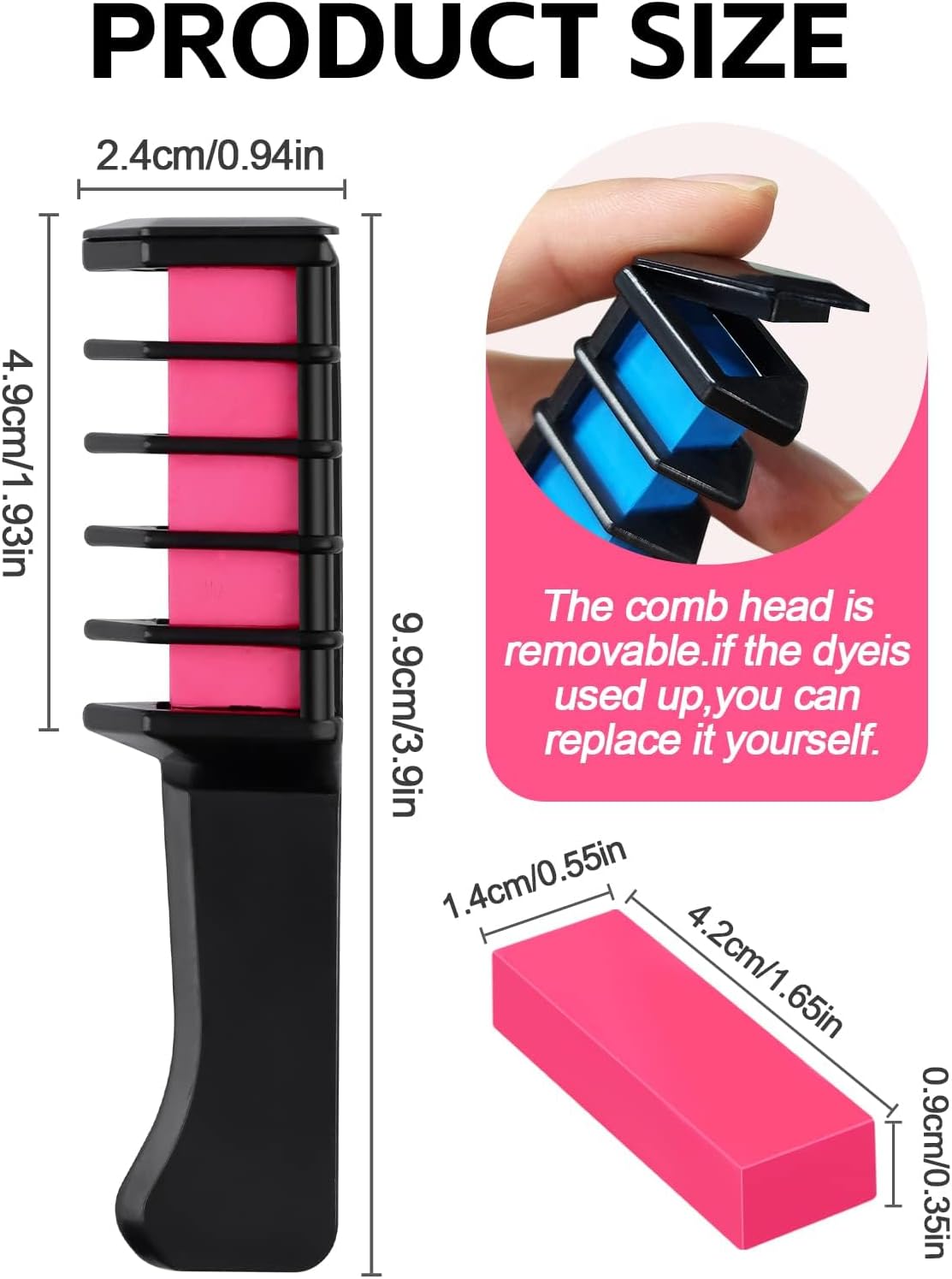 Kalolary 6 Colors Hair Chalk Comb, Temporary Hair Dye DIY Paint Non-Toxi Washable Hair Dyeing Comb for Carnival Birthday Halloween Christmas Cosplay Party Valentine's Day