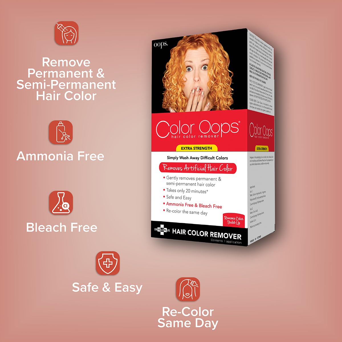 Developlus FCOP0002 Color Oops Hair Color Remover, Extra Strength, Extra Conditioning | Processes in 20 Minutes, Safely Removes Permanent & Semi-Permanent Dye, Ammonia & Bleach Free