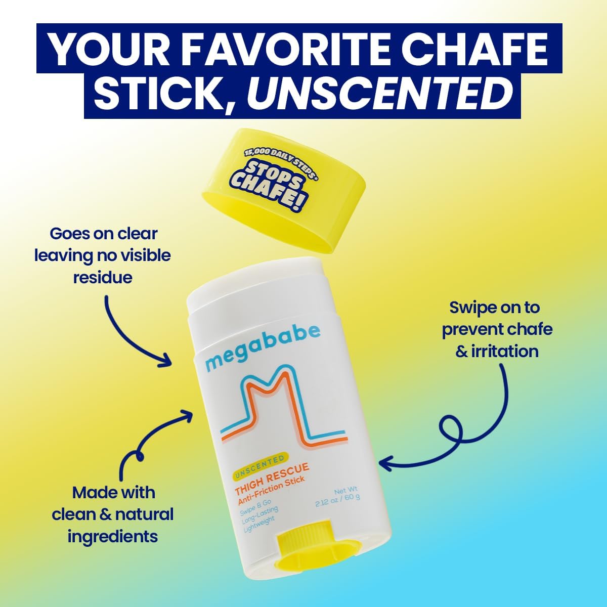 Megababe Unscented Anti-Chafing Sticks for Thigh Rescue | Prevents Friction and Skin Irritation | Thighs, Arms, Bra Lines and More | 50 ml