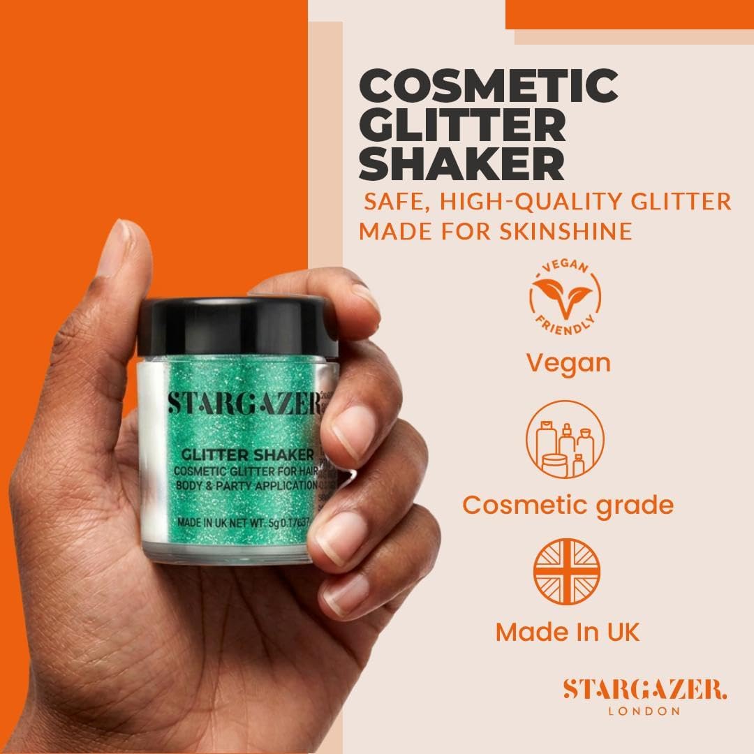 Stargazer Green Body Glitter Shaker - Fine Sparkle for Face, Body, Eyes, Hair & Nails - Festival & Party Makeup - Cruelty-Free