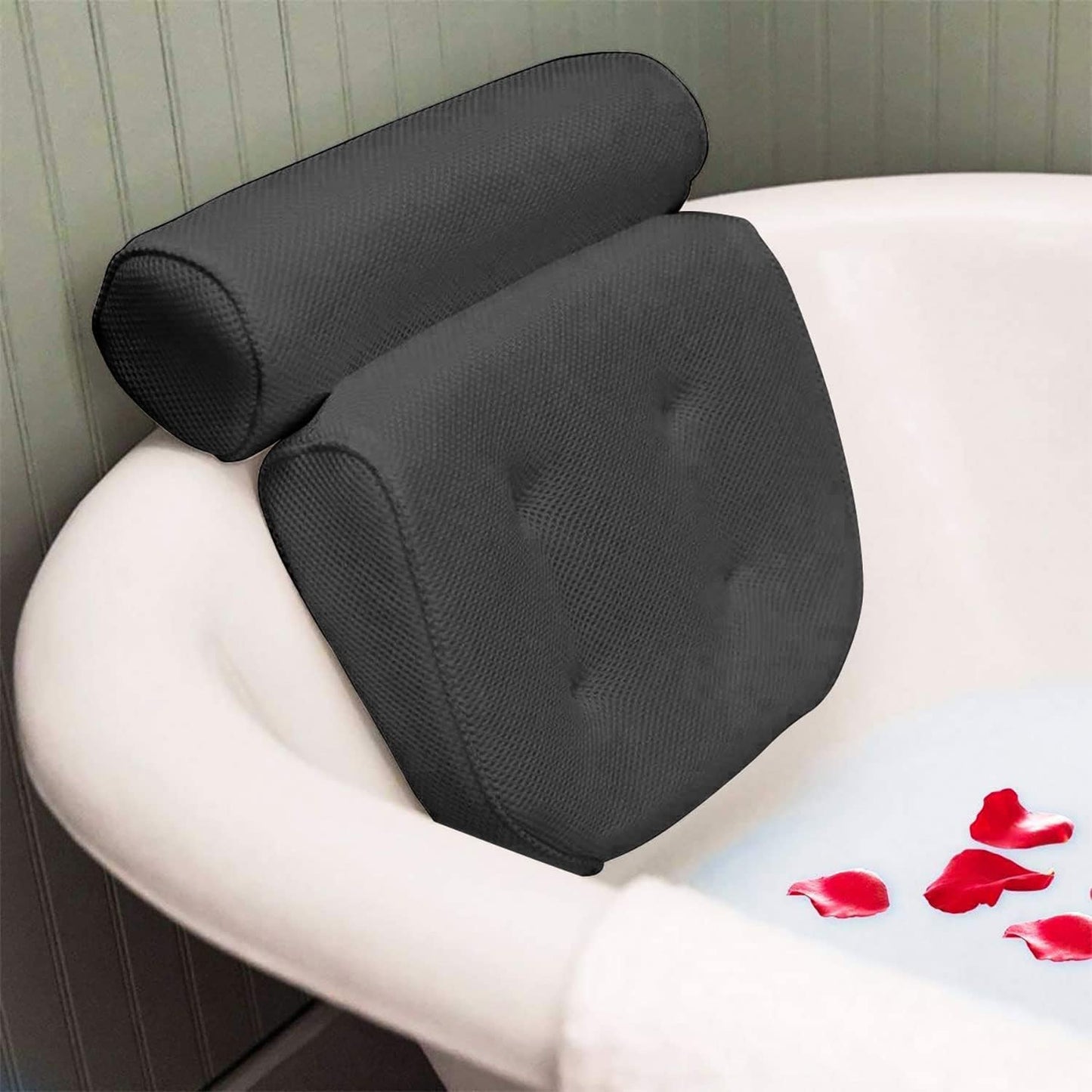 Taylor & Brown Spa Bath Pillow with Head, Neck, Shoulder and Back Support. Non-Slip, Extra Thick, Soft and Large 38x35cm for The Ultimate Relaxation Experience. Fits Any tub, Grey
