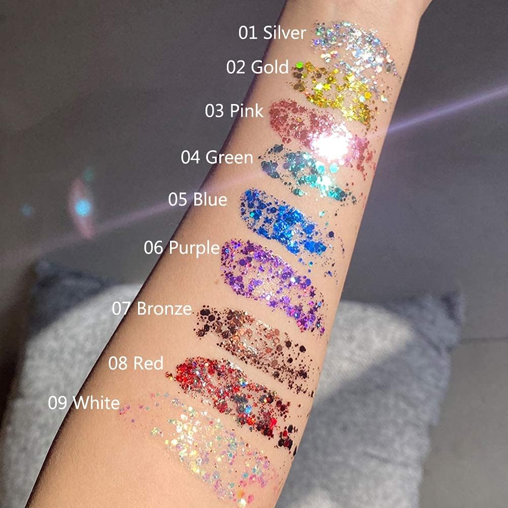 Chunky Face Body Glitter Gel Festival Mermaid Hair Sequins Cosmetics Sparkling Nails Glitter Makeup Long Lasting 30g (06# Purple)