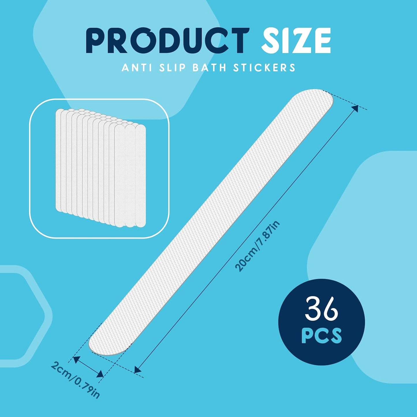 36PCS Non Slip Bath Stickers, Safety Anti Slip Bath Stickers(20x200mm) | Transparent Bath Stickers Non Slip, for Bathroom Bathtub Staircase Floor