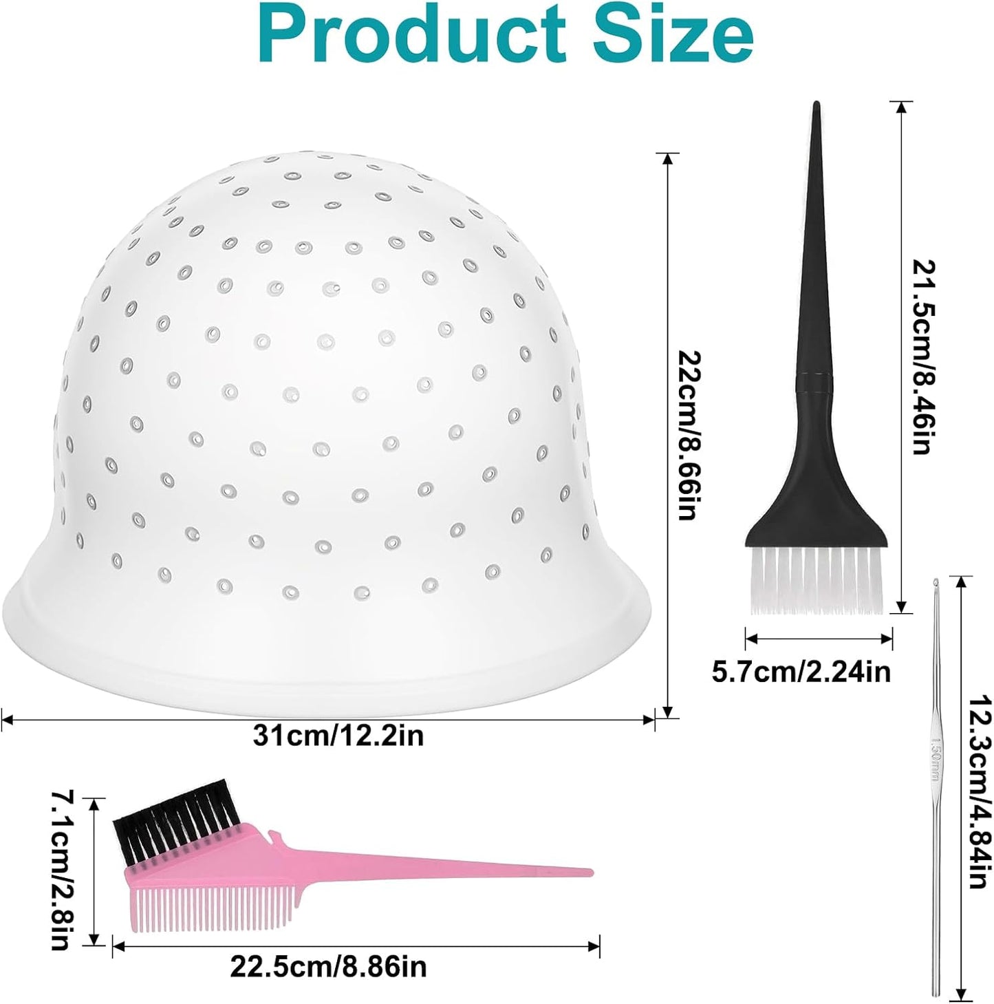 Pre Punched Silicone Highlighting Caps with Hook, Reusable Hair Color Brush Set, Professional Salon Hairdressing Dyeing Tool Kit for Women & Men, Easy to Clean & Use