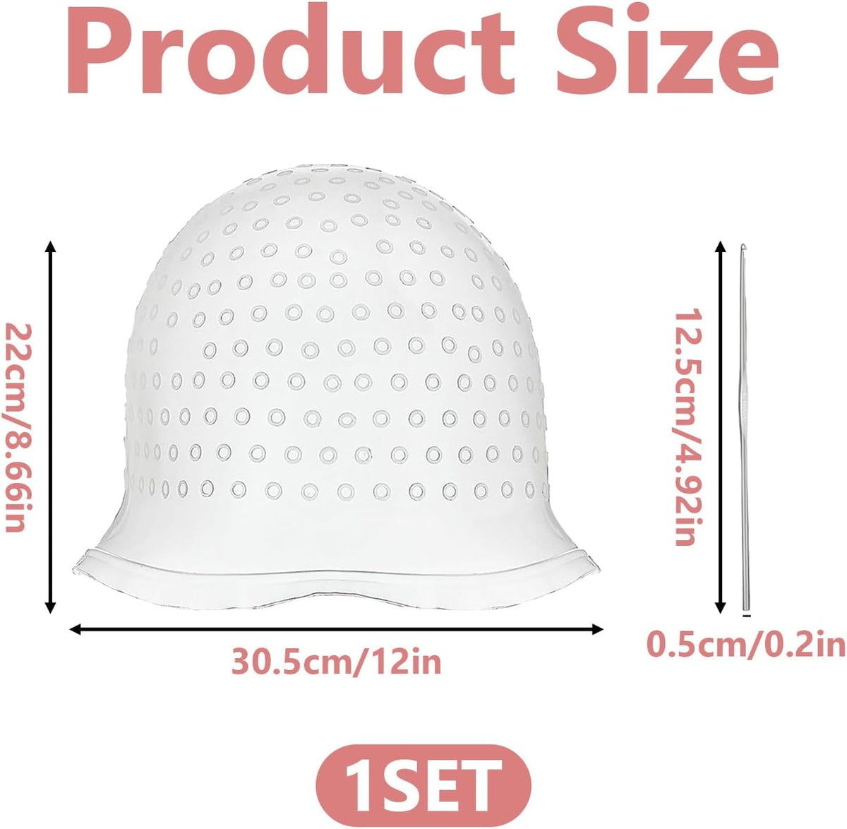 Silicone Highlighting Cap and Hook Needle Kit, Reusable Professional Unisex Hair Streaking Cap, Hair Dyeing/Coloring Hat for Hair Staining, Salon and Home Use